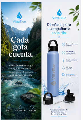 Botella térmica VittaBlue WaterGO 600ml - Diseñada para acompañarte cada día